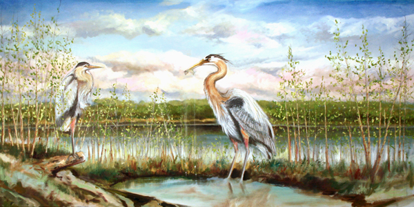 Great Blue Herons at the Sandbar original oil painting by Richard Dixon